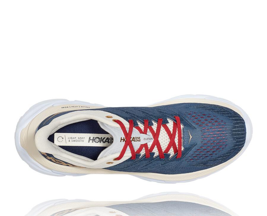 Hoka One One ランニングシューズ レディース 青/白 - クリフトン 縁 - DS9382516